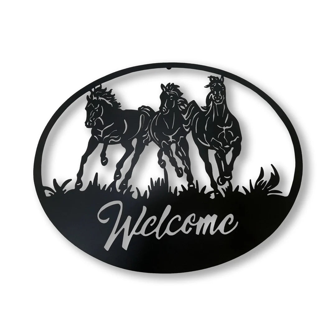 Running Horses Welcome Sign