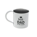 White mug with black interior, 'best dad in the world' text, and heart symbol on a white background