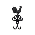 Black cast iron rooster-shaped wall hook on a white background