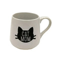 White mug with black cat illustration and 'CAT MOM' text on a white background
