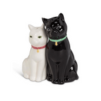Black and white cat-shaped salt and pepper shakers on a white background