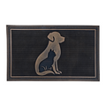 Decorative doormat with a dog and cat silhouette on a black background