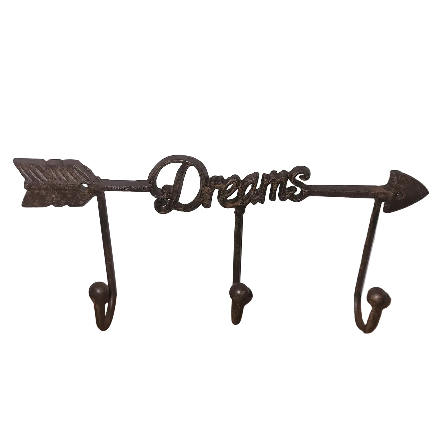 Decorative home metal wall hook with 'Dreams' text on a white background.
