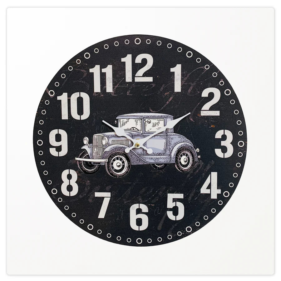 Vintage Car On Black Wall Clock