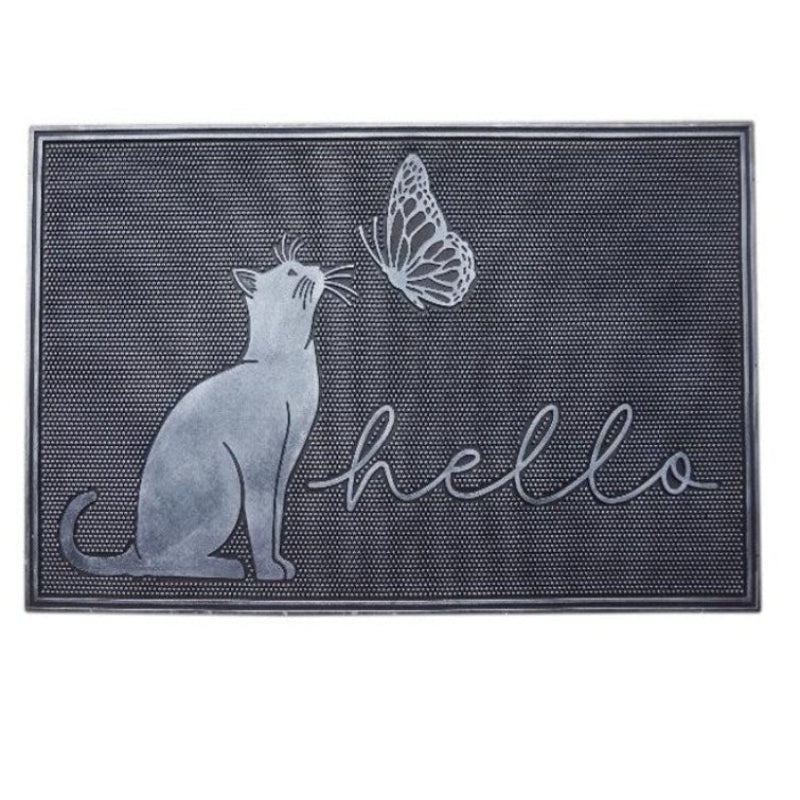 Hello Cat and Butterfly Rubber Doormat
