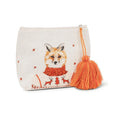 Small pouch with fox design and orange tassel on a white background