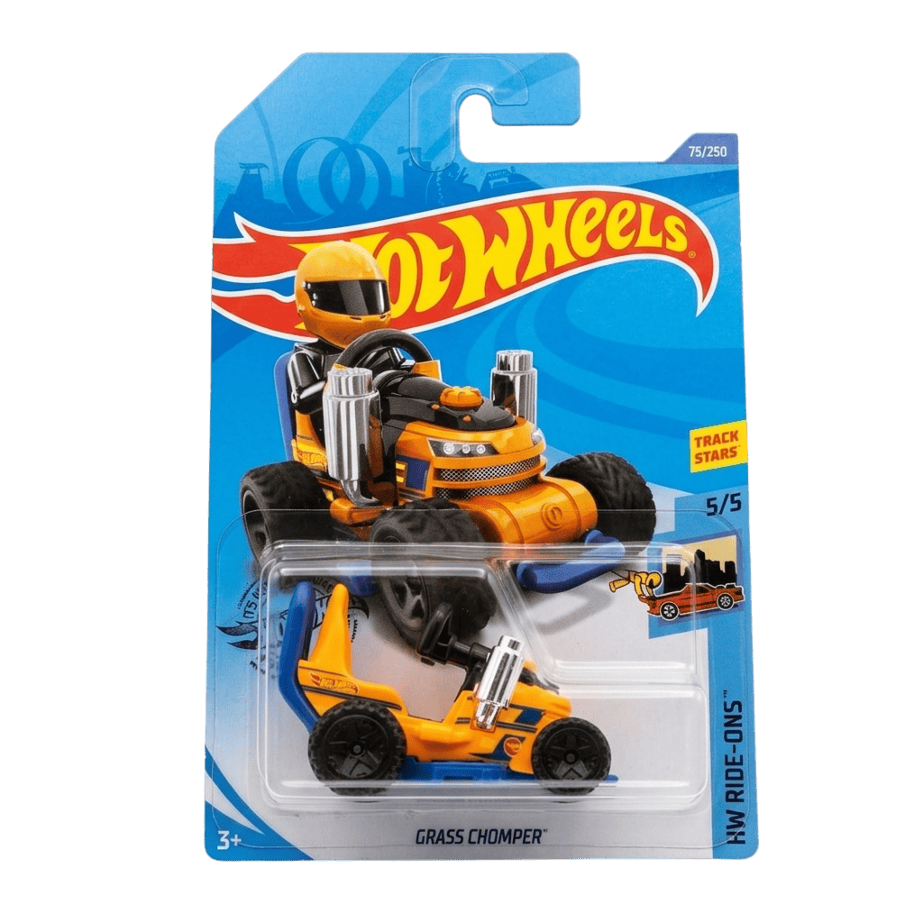 Hot Wheels - Yellow 2019 Ride On Grass Chomper in packaging