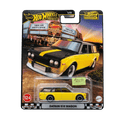 Hot Wheels Datsun 510 Wagon toy car in packaging with a cityscape background