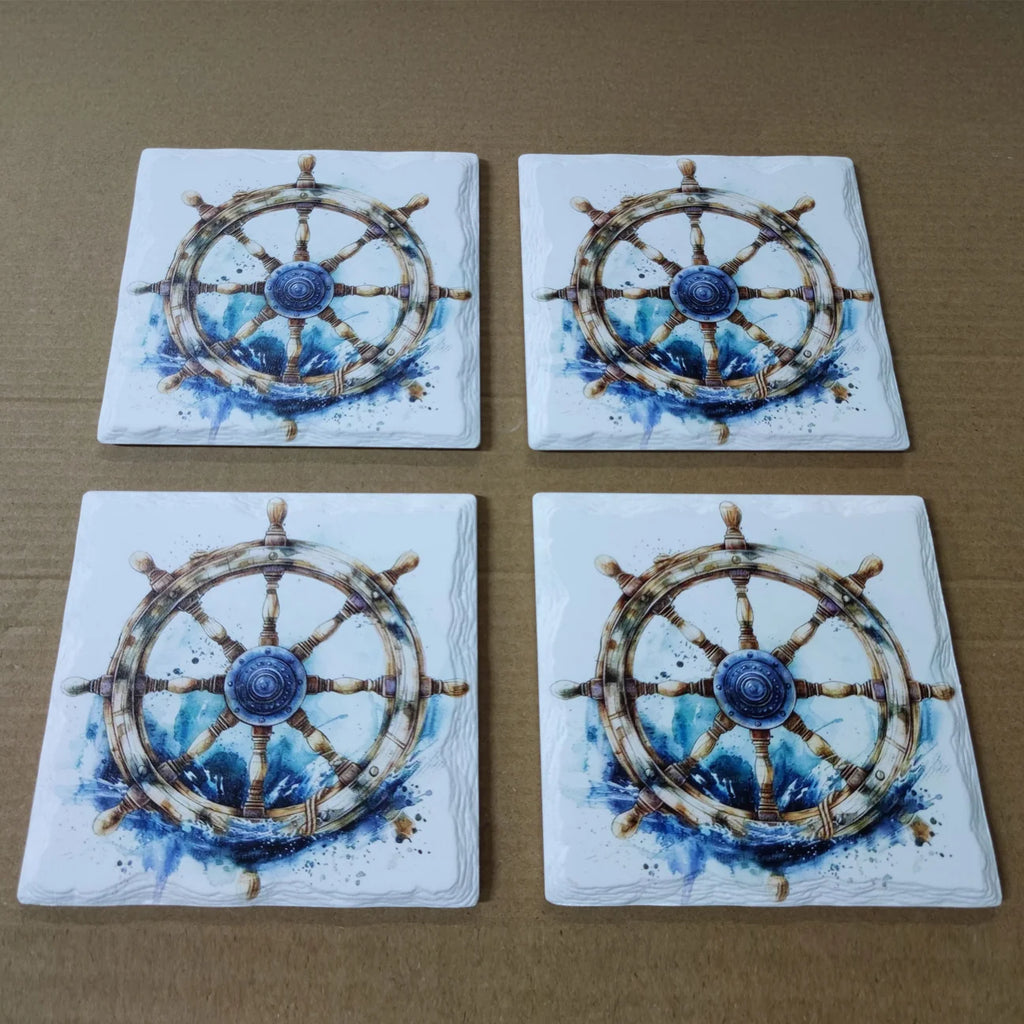 Nautical Ship's Wheel Coaster Set