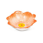 Floral-shaped bowl with orange petals and yellow center on a white background