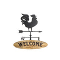 Decorative sign with rooster weathervane and 'Welcome' text on a white background