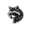 Black illustration of a raccoon's head on a white background