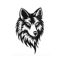 Black and white illustration of a wolf's head on a white background