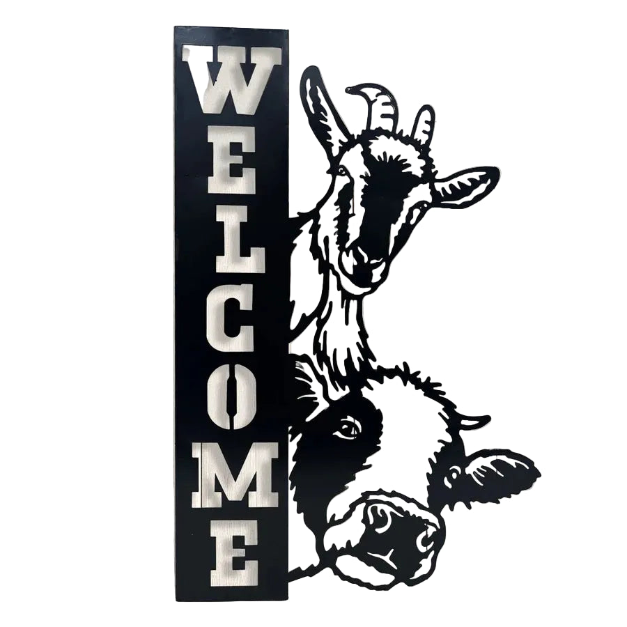 Welcome - Goat And Cow Metal Wall Art