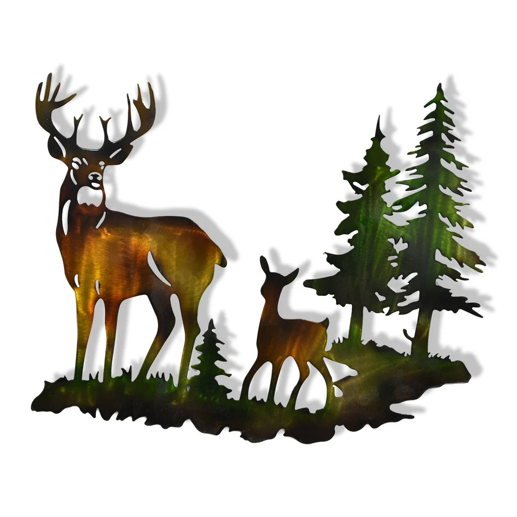 Rustic Deer & Fawn Forest Metal Wall Decor